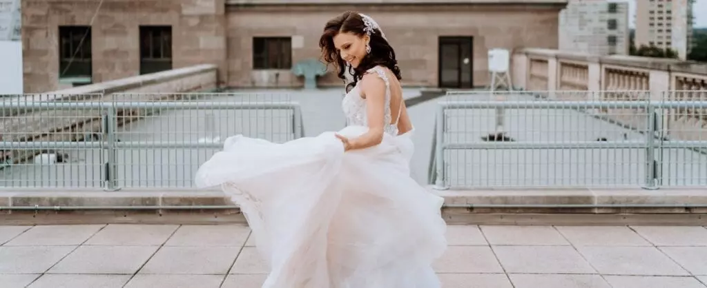 Our Center City bride twirling in her dress