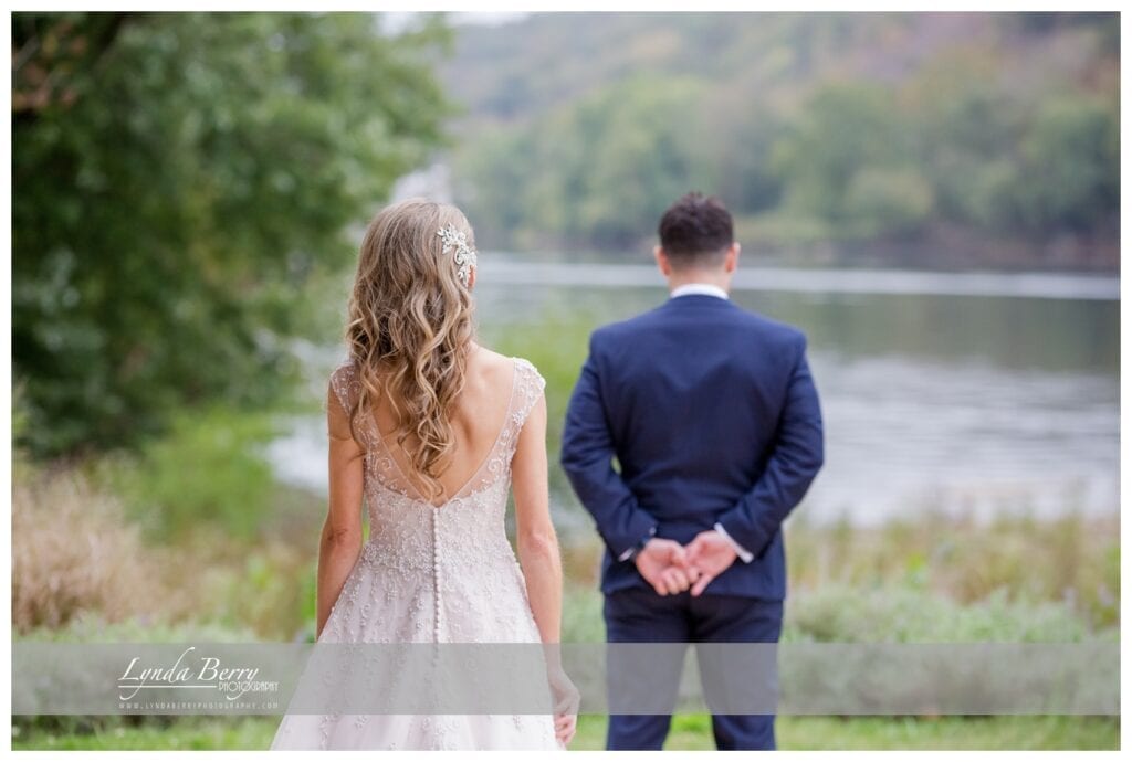 bride and groom at Lambertville Station Inn