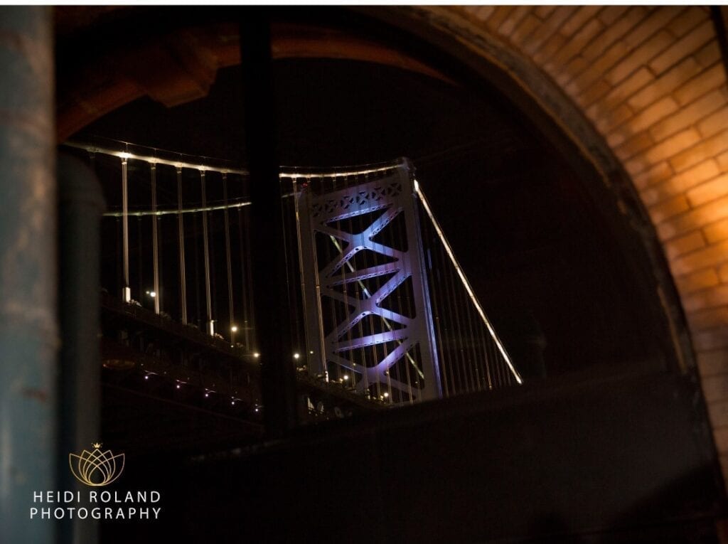 Ben Franklin Bridge in front of La Peg Restaurant