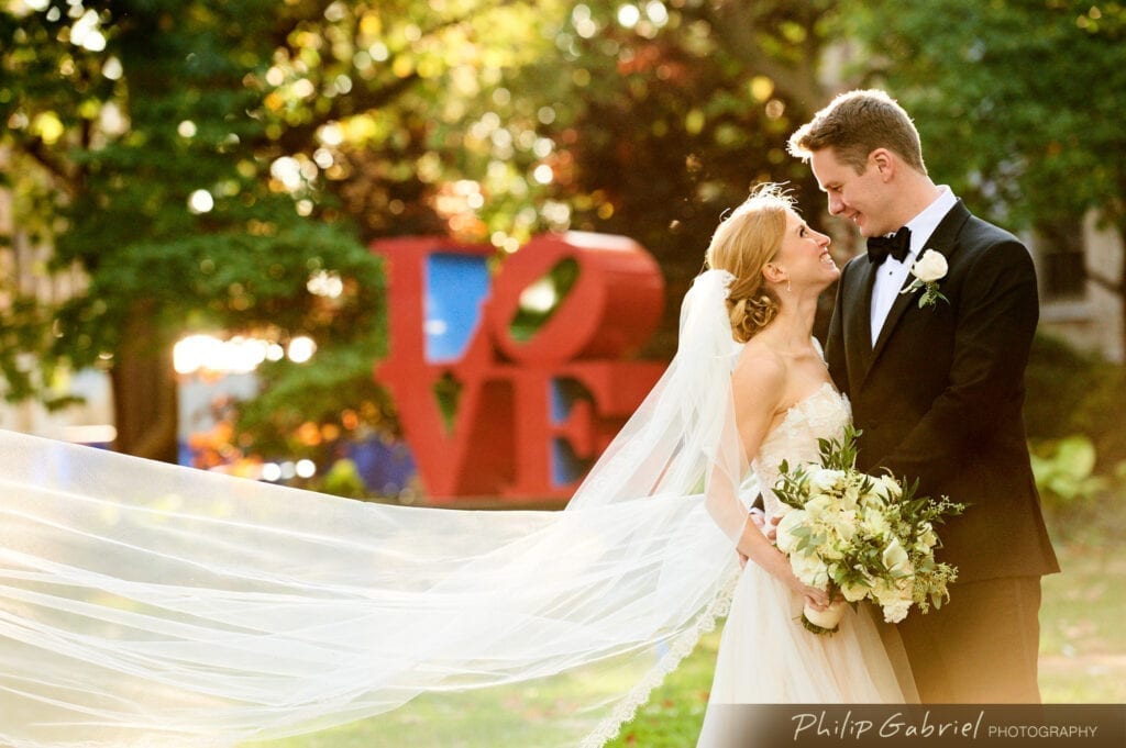 Philadelphia Love sign bride and groom