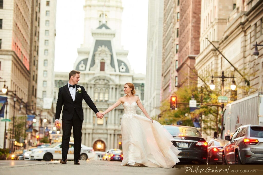 Broad Street Philadelphia wedding photo with City Hall in background