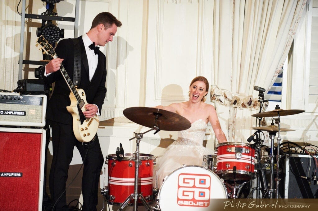 bride and groom jam session at Bellevue Hotel