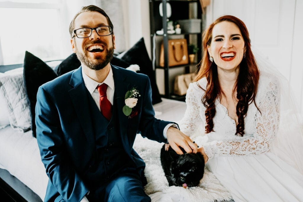 Bride groom and cat