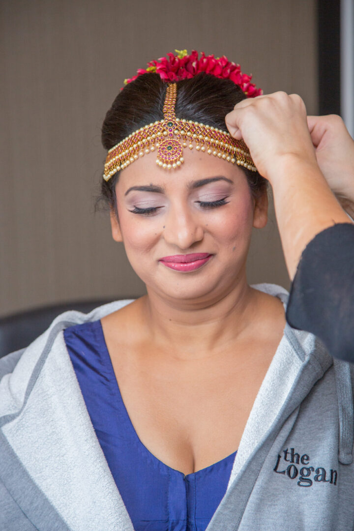 Indian bride wearing a headpiece