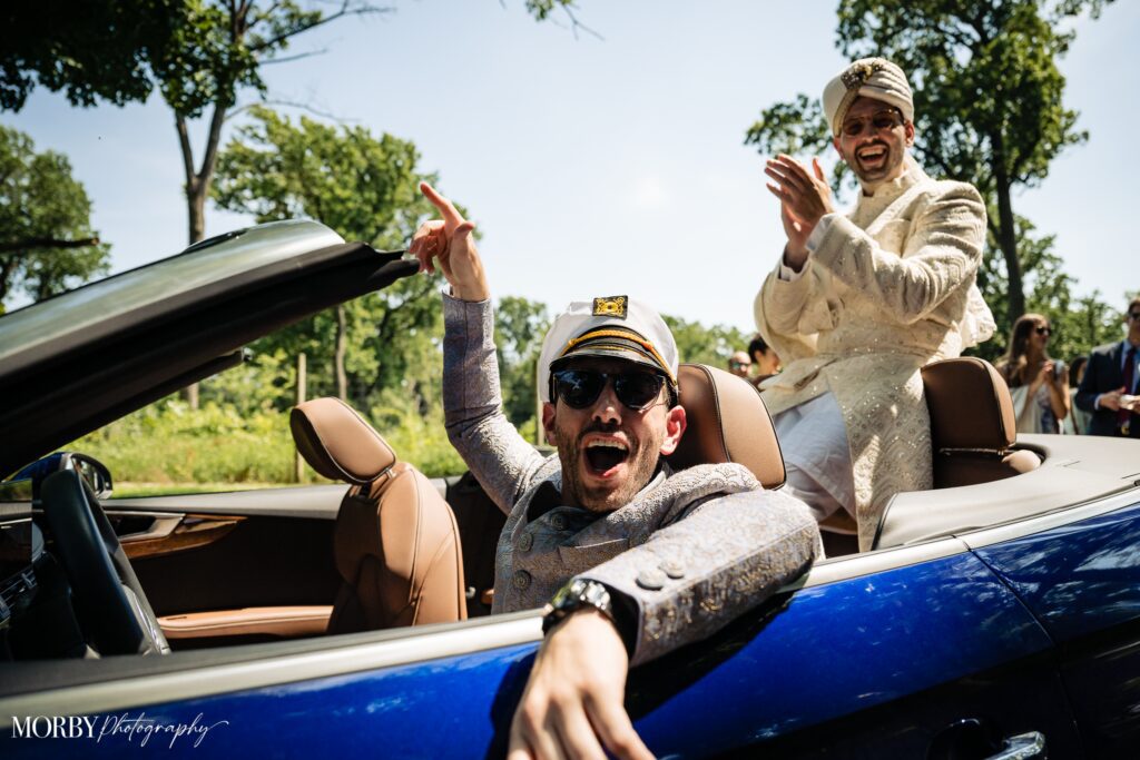 Indian Groom arriving in a sports car