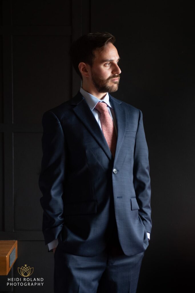 Philly groom portrait on wedding day Renaissance Philadelphia Downtown Hotel