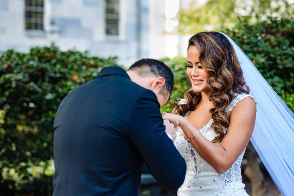 Bride and groom in Philly in the Fall