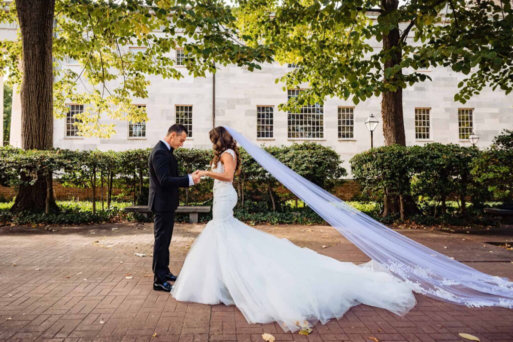 Bride and groom in Old City, Philadelphia